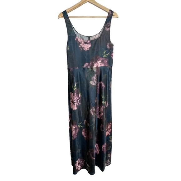 Vince Dress Night Garden Square Neck Slip Long Maxi Floral Navy Blue Size 6 - Picture 7 of 12
